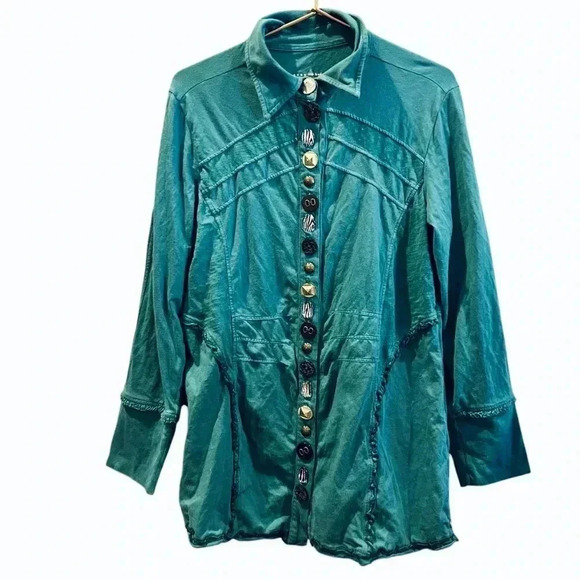 Neon Buddha green/teal button down jacket size M - Picture 2 of 9